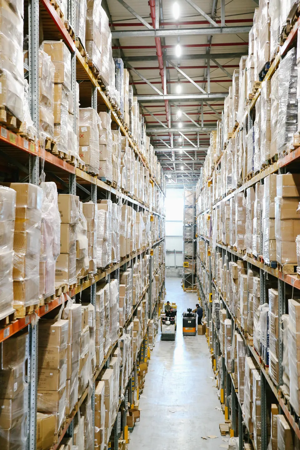 Goods stored neatly on warehouse shelving